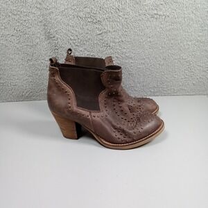 Steve Madden Brown Leather Studded Ankle Boots Stacked Block Heel Womens 8